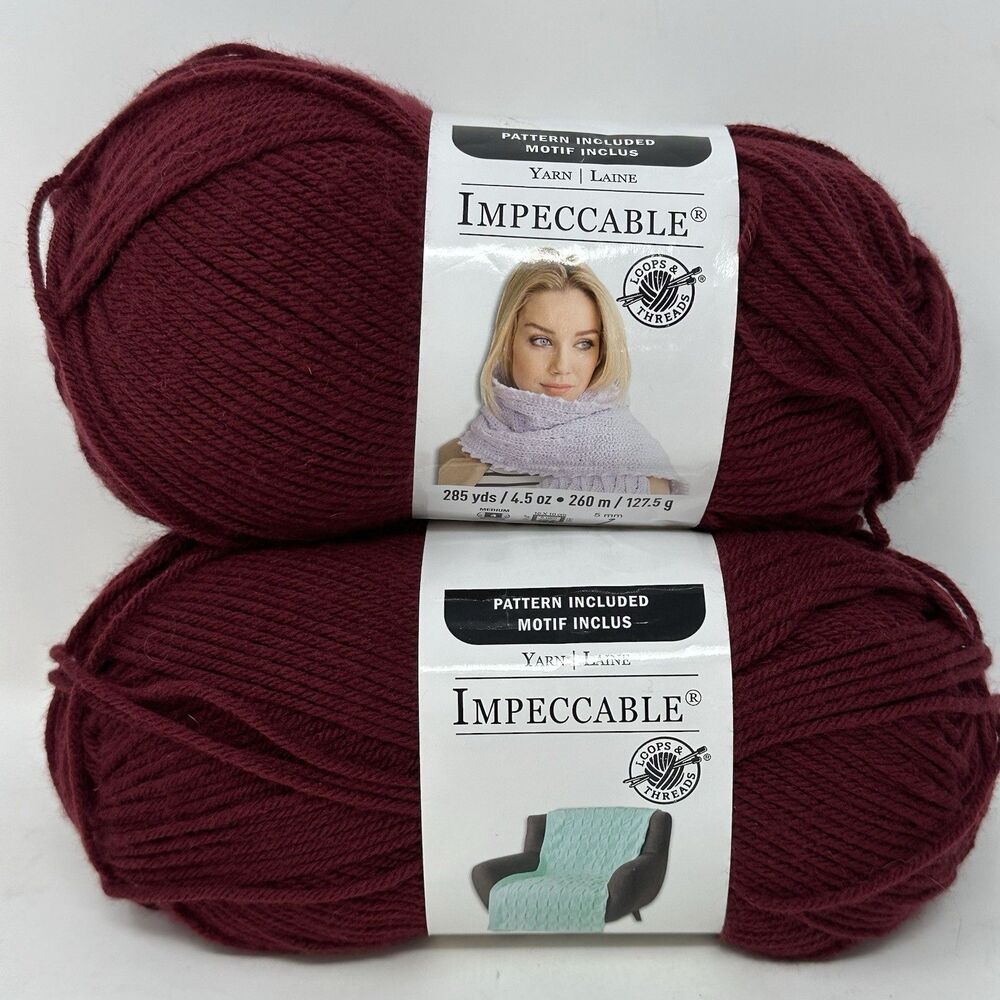 Loops & Threads Impeccable Burgundy Yarn Lot 2 Skeins Worsted 4 Medium Acrylic